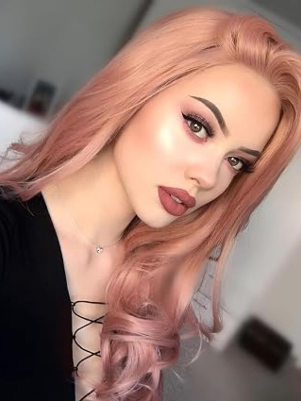 Luxe Rose Pink Gold Blonde Lace Front Wig with Matching Cap